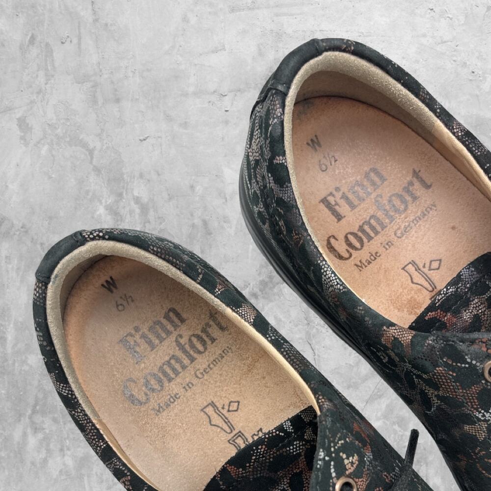 FINN COMFORT Ikebukuro Black Lace-Up Shoes Multi-Color Snakeskin Lace Print 8.5 - Picture 5 of 5
